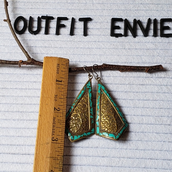 Two Tone Botanical Statement Earring With Turquiose - Picture 8 of 9